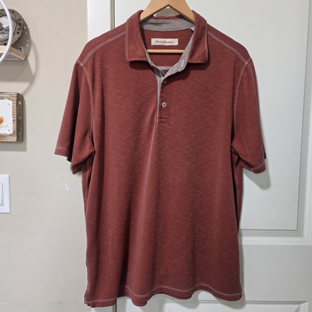 Tommy Bahama Modal Blend Polo Shirt XL Heathered Salmon Gray Golf Travel Preppy - Picture 2 of 13